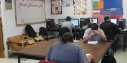 Navajo Technical College students booking down for exams.