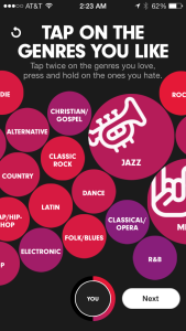 Beats Music genre select screen