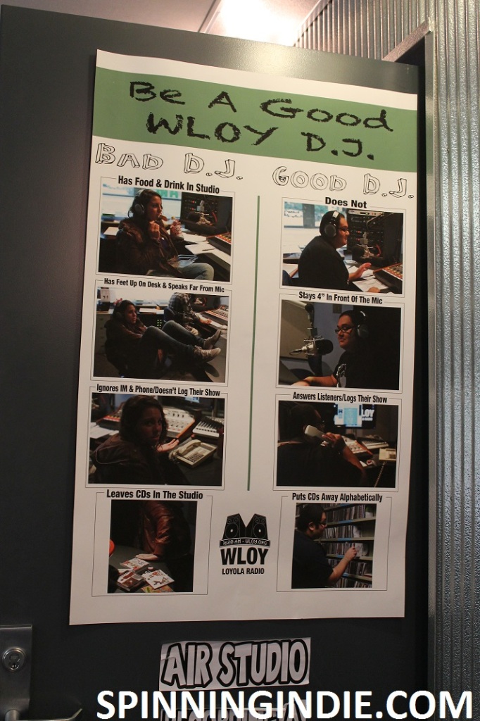 DJ rules sign at college radio station WLOY