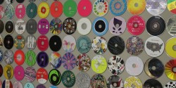 CDs on wall at college radio station WONC