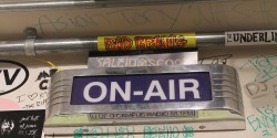 on-air sign at college radio station KWVA