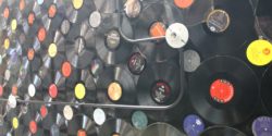 Records on the ceiling at college radio station Radio 1190. Photo: J. Waits