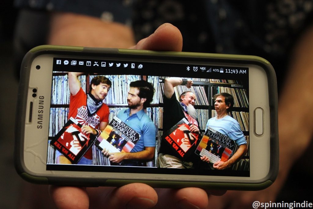 Kevin Stockdale shares a duo of photos of him and a fellow DJ at KUCI, spanning the years. Photo: J. Waits