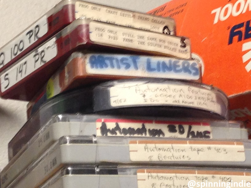 Old recordings at KEPC, including carts and automation tapes. Photo: J. Waits