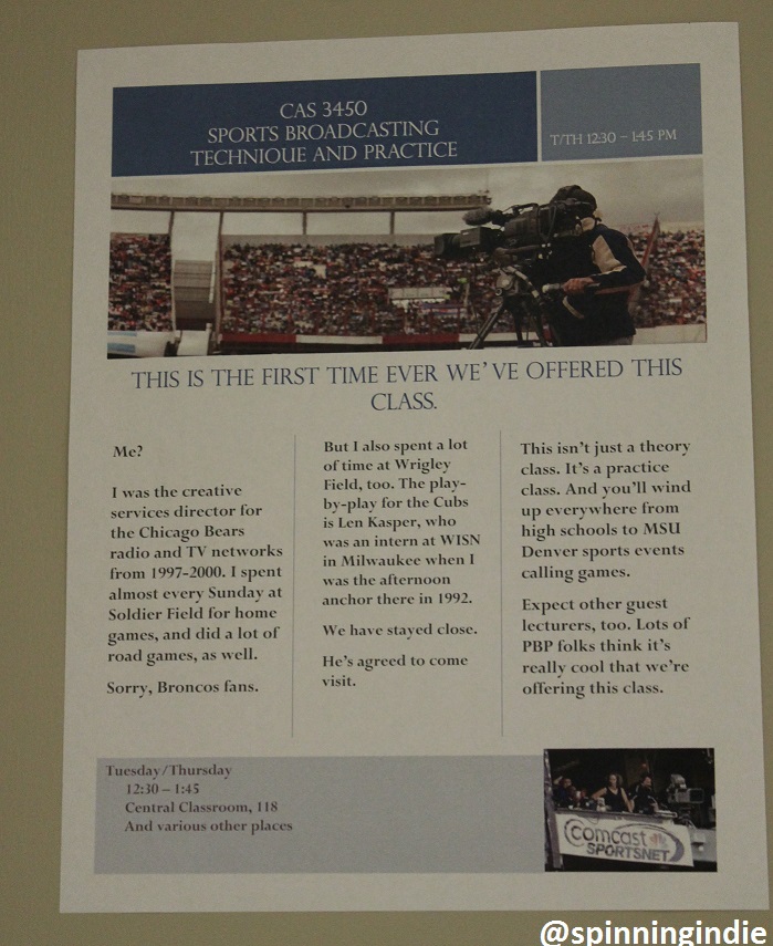 Flyer for sports broadcasting class. Photo: J. Waits