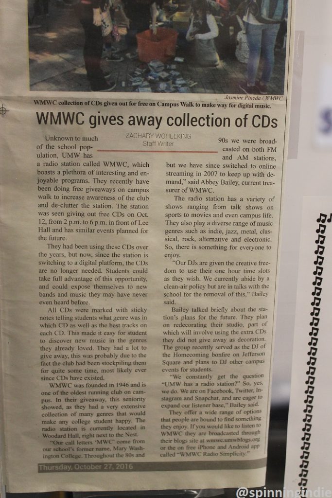 Clipping about WMWC CD giveaway. Photo: J. Waits