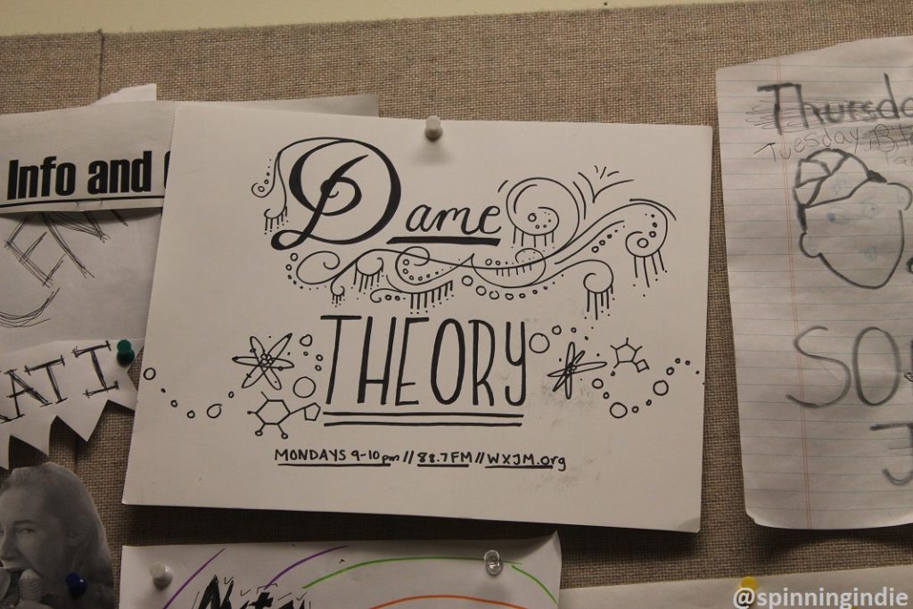 Flyer for "Dame Theory" in WXJM studio. Photo: J. Waits