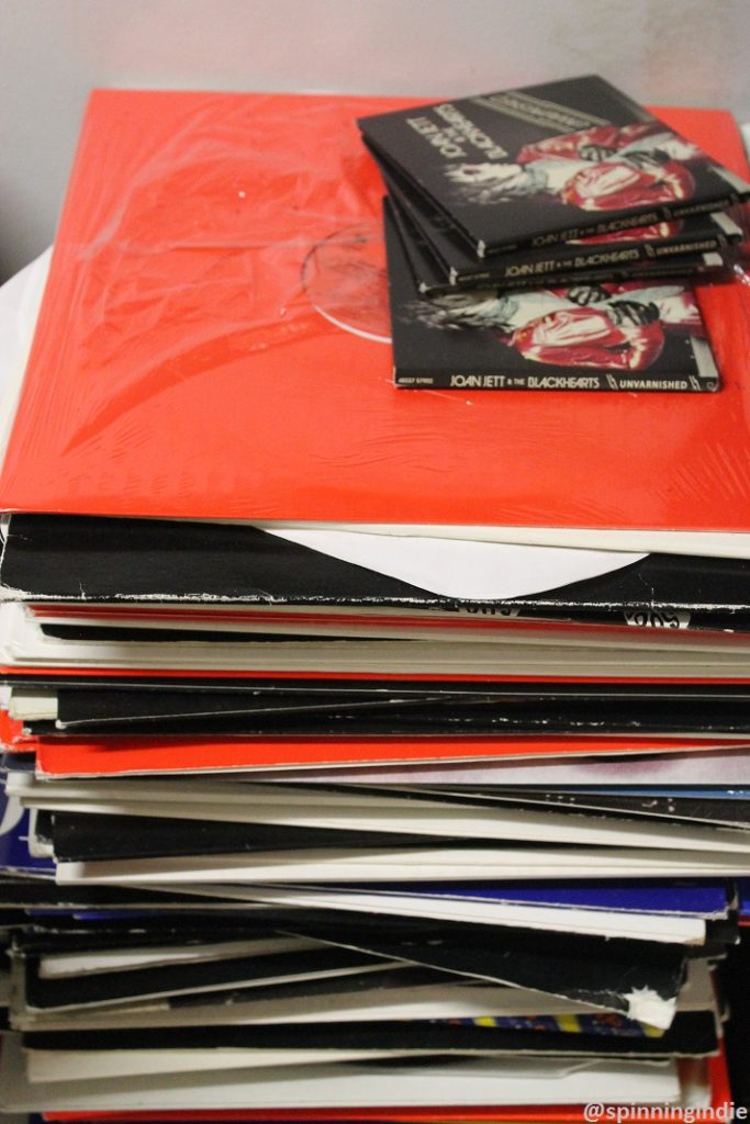 Stack of LPs and CDs at WHIP. Photo: J. Waits