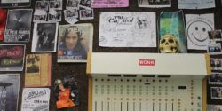 Wall at college radio station WVAU. Photo: J. Waits