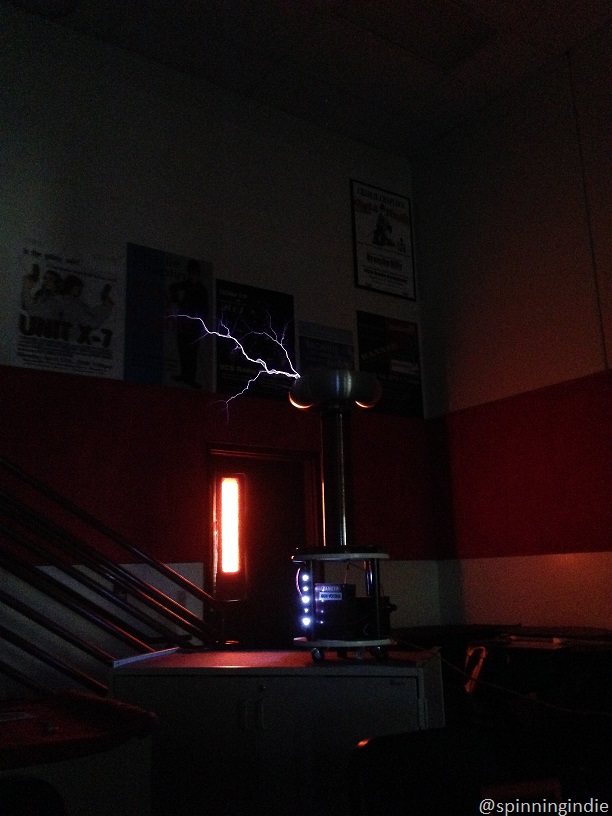 Tesla coil in action at VCS Radio. Photo: J. Waits