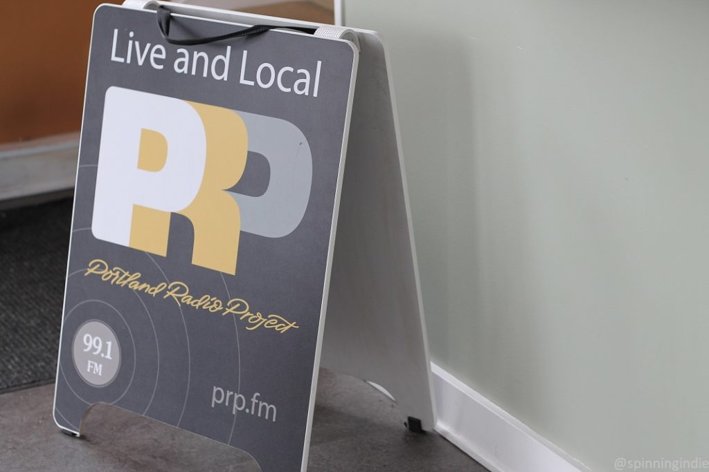 Portland Radio Project sign in building lobby. Photo: J Waits