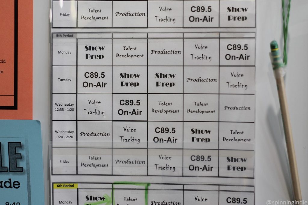 Student schedule of radio activities at KNHC. Photo: J. Waits