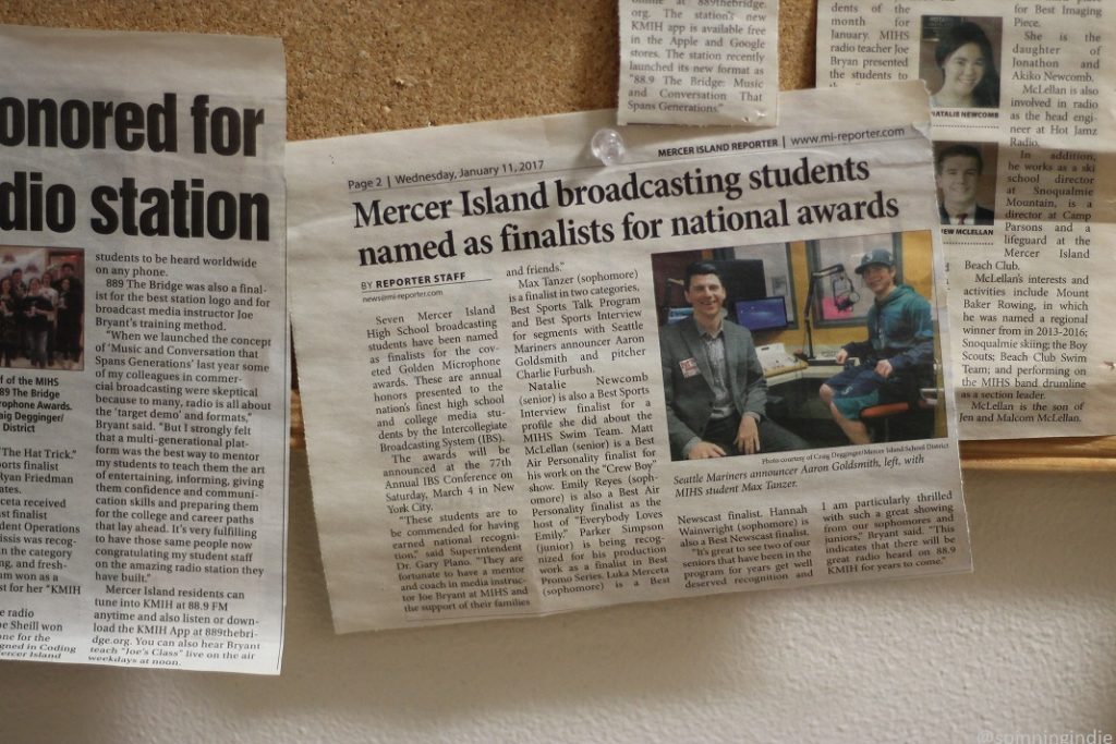 Press clippings for high school radio station KMIH, announcing awards and honors. Photo: J. Waits/Radio Survivor