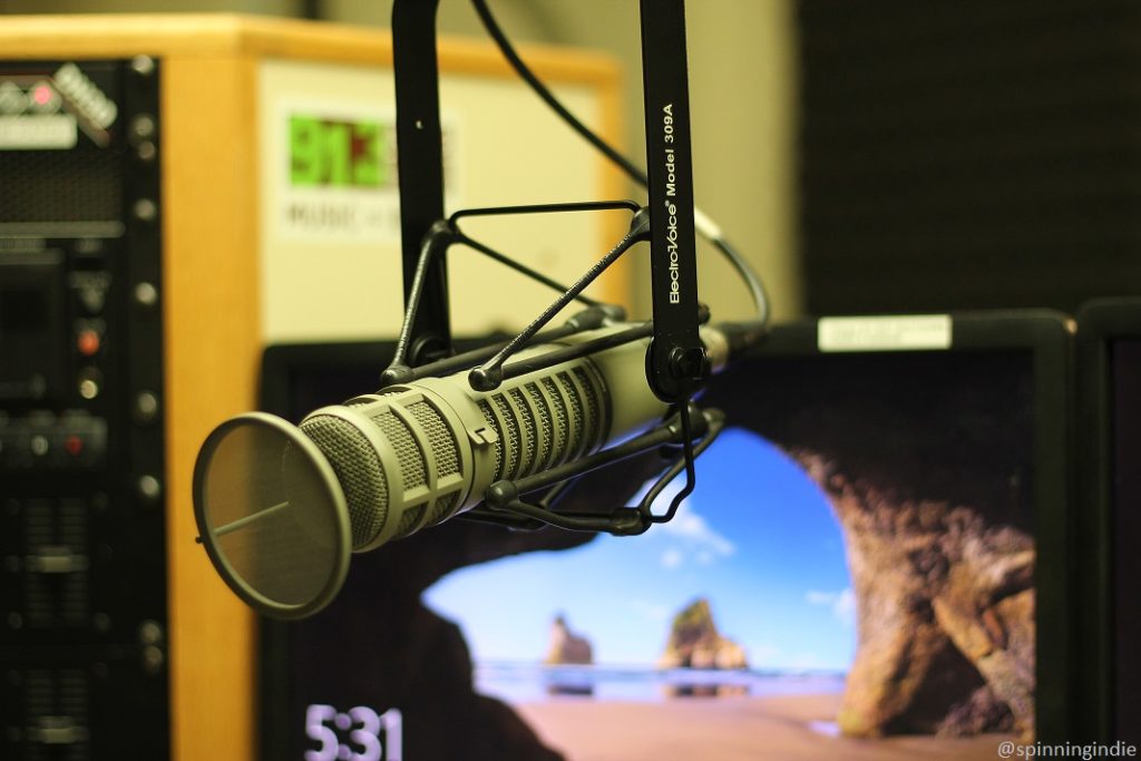 Microphone in KBCS studio. Photo: J. Waits/Radio Survivor