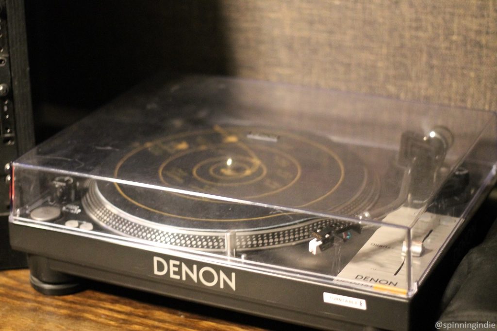 Denon turntable in studio at SPACE 101.1 FM. Photo: J. Waits/Radio Survivor