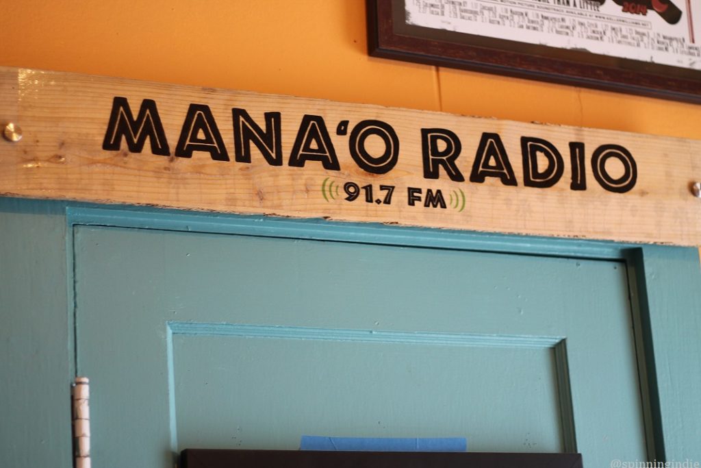 Mana'o Radio sign at the community station. Photo: J. Waits/Radio Survivor