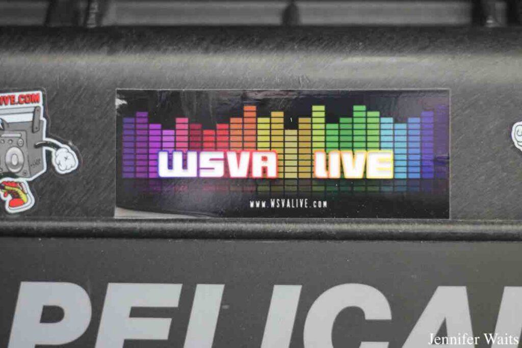 Vintage WSVA sticker on case at the college radio station in 2023. This logo design was introduced in 2013. Sticker says WSVA Live with url www.WSVALIVE.com. Photo: J. Waits