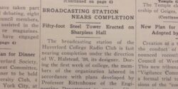 Haverford College Radio Club article in 1923 Haverford News - announcing progress on broadcast college radio station WABQ