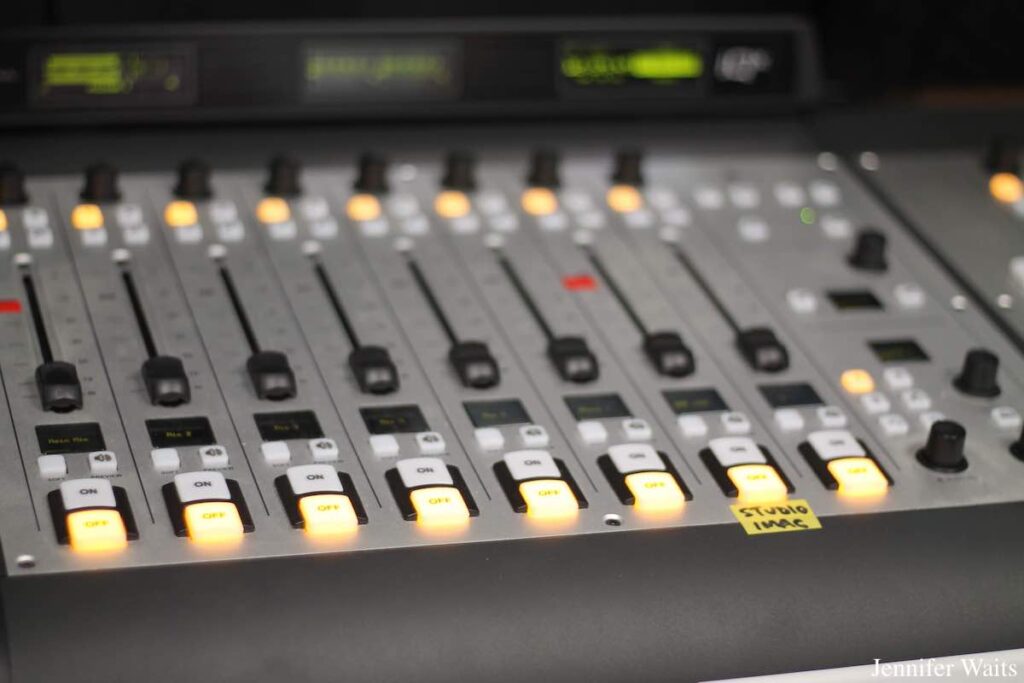 Photo of sound board at college radio station WONY-FM. Photo: J. Waits