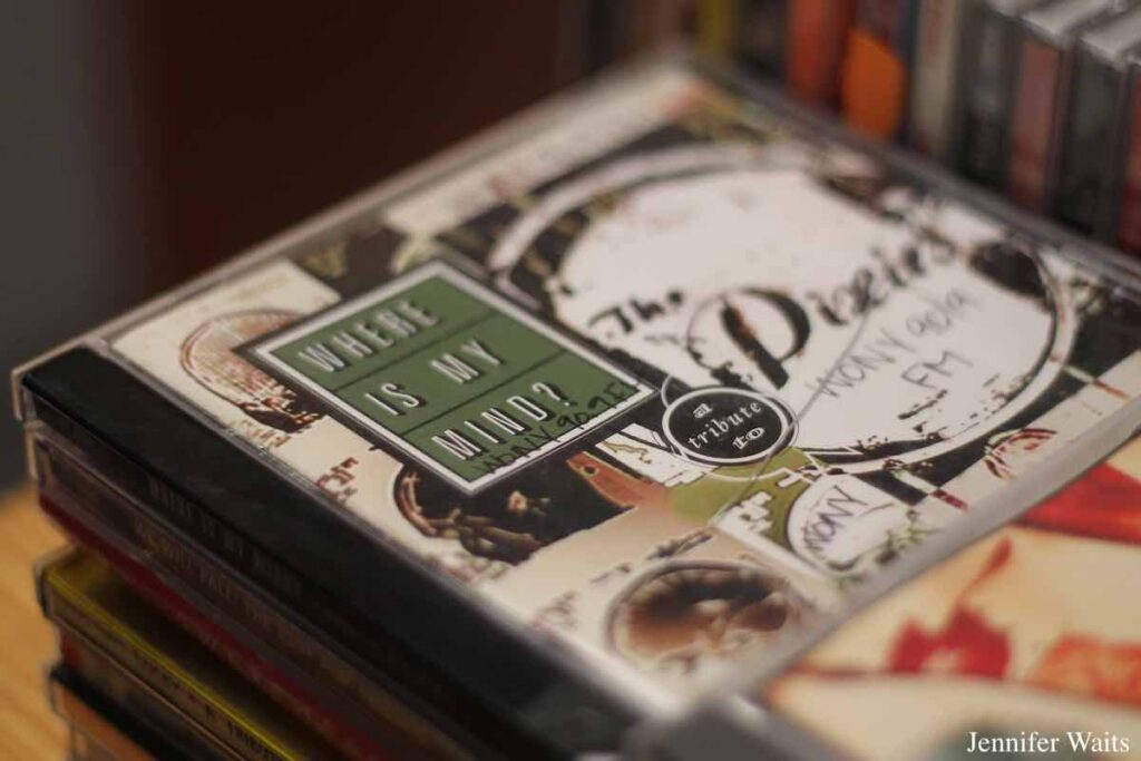 Photo of the front of Pixies tribute CD "Where is my Mind" at college radio station WONY. Photo: J. Waits