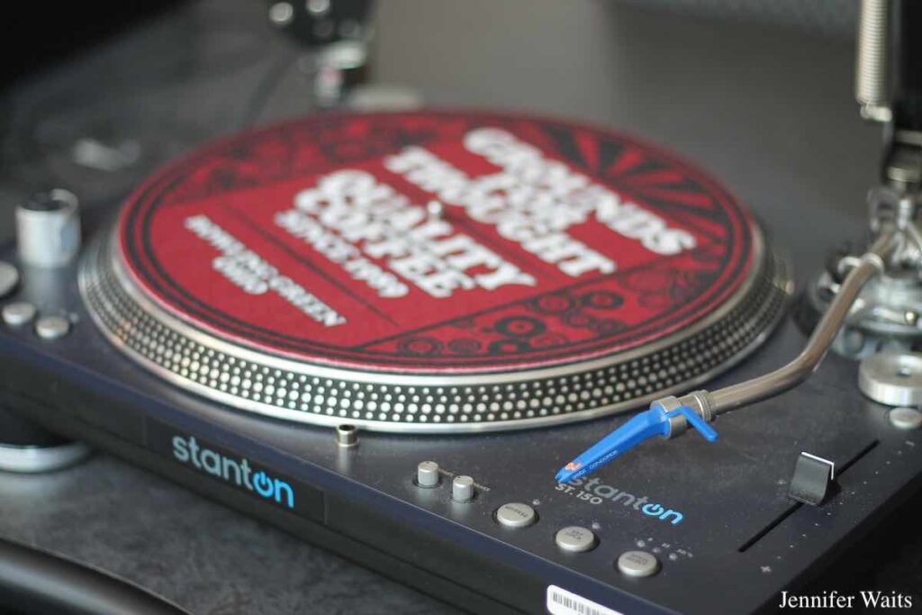 Photo of turntable at college radio station WBGU-FM. Photo: J. Waits