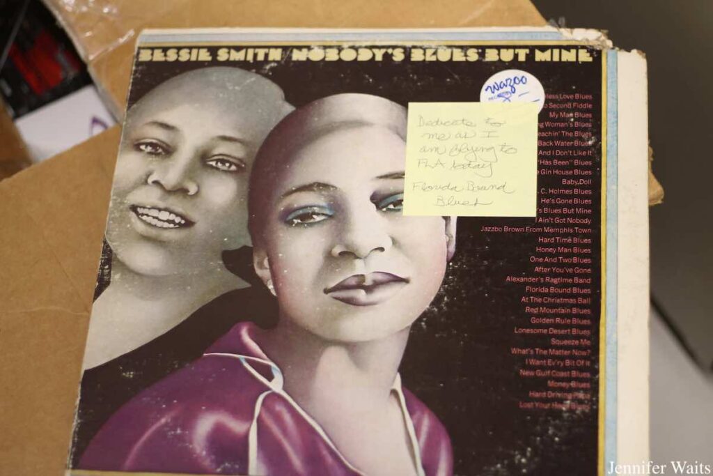 Photo of Bessie Smith record at college radio station WBGU-FM. Photo: J. Waits